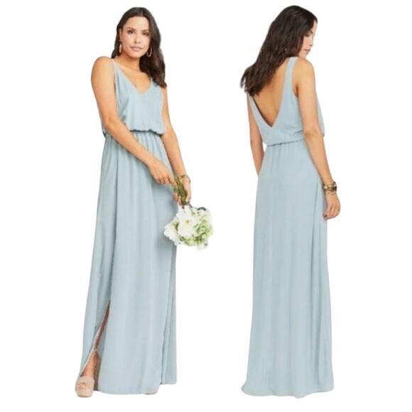 Show Me Your Mumu Kendall Soft V-Back A-Line Gown - Silver Sage Crisp NWT Small - Picture 1 of 10